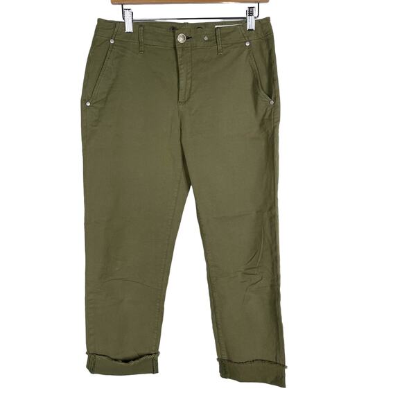 Rag & Bone Womens 26 Olive Green Buckley Chino Pants Cotton Raw Edge Roll Cuff - Picture 1 of 15